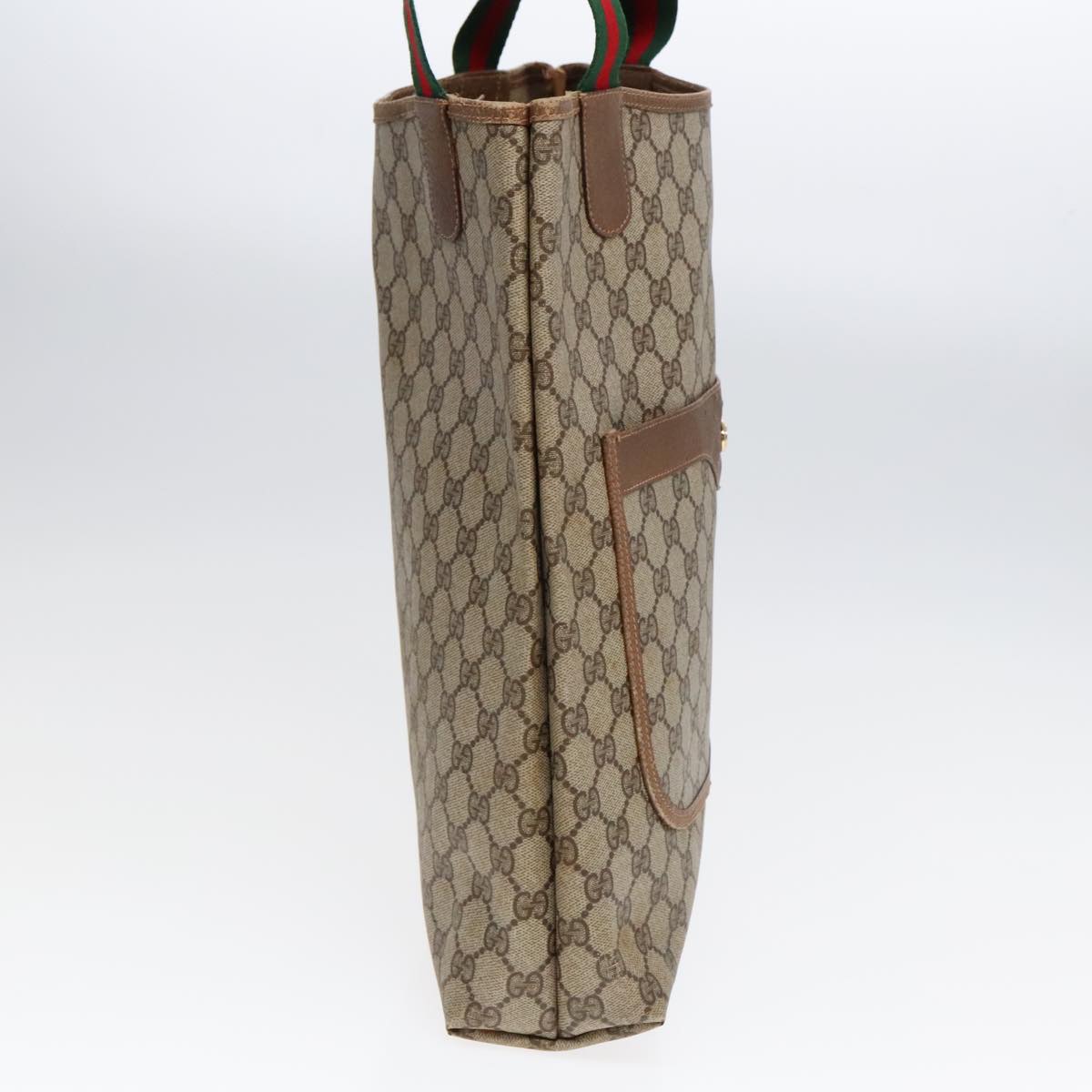 GUCCI GG Canvas Web Sherry Line Tote Bag PVC Leather Beige Green Red 90830