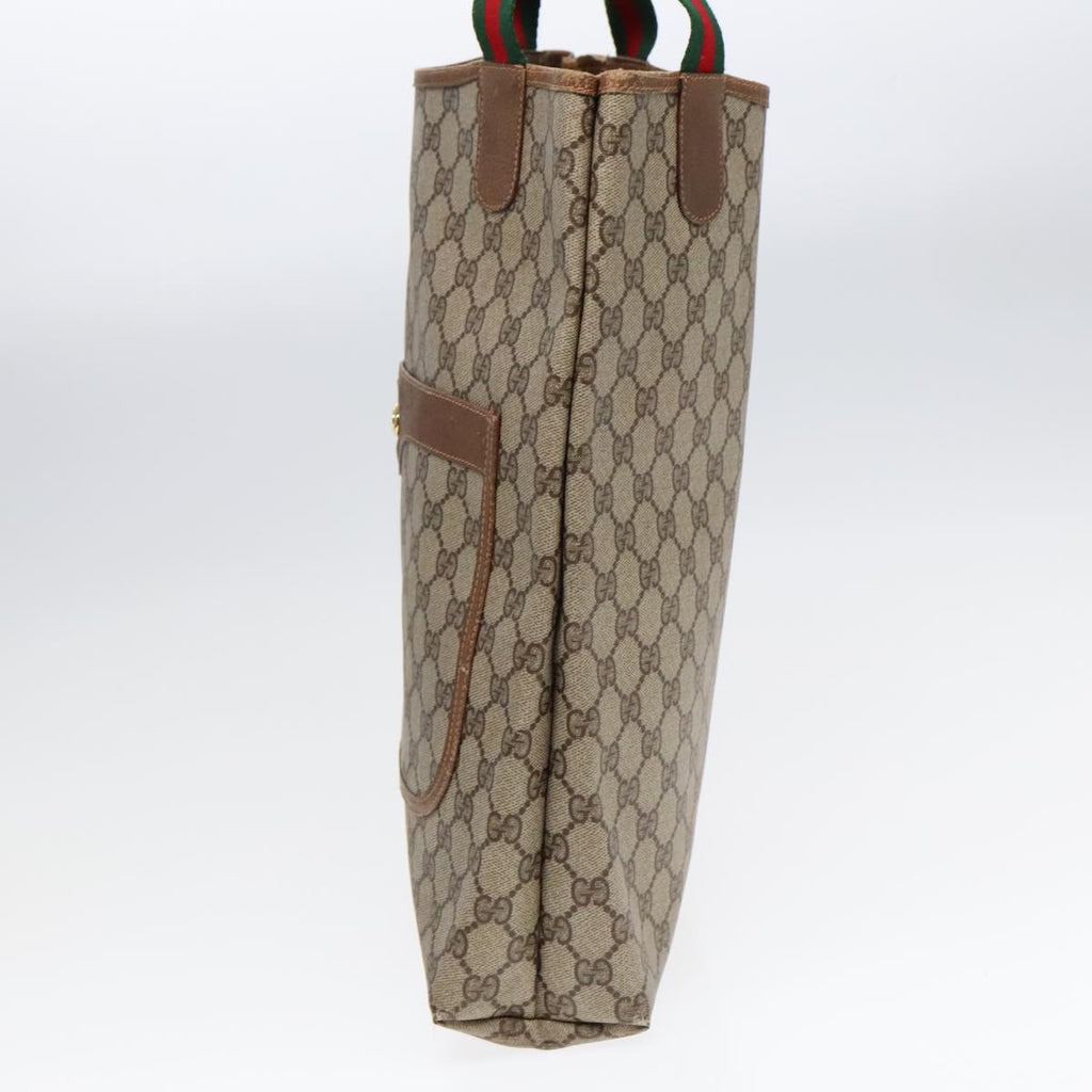 GUCCI GG Canvas Web Sherry Line Tote Bag PVC Leather Beige Green Red 90830
