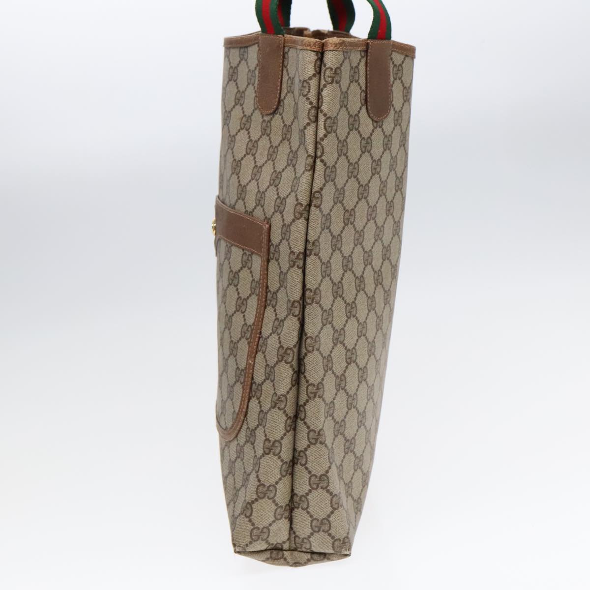 GUCCI GG Canvas Web Sherry Line Tote Bag PVC Leather Beige Green Red 90830