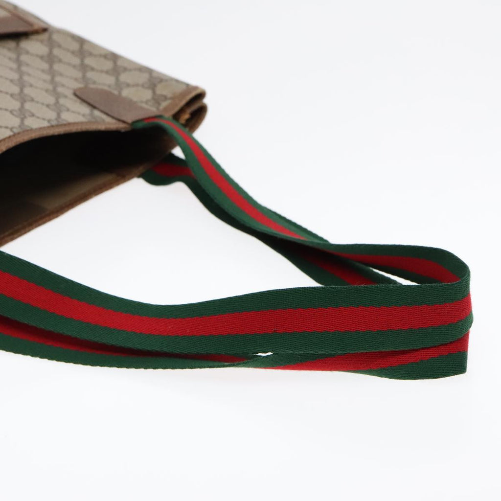 GUCCI GG Canvas Web Sherry Line Tote Bag PVC Leather Beige Green Red 90830