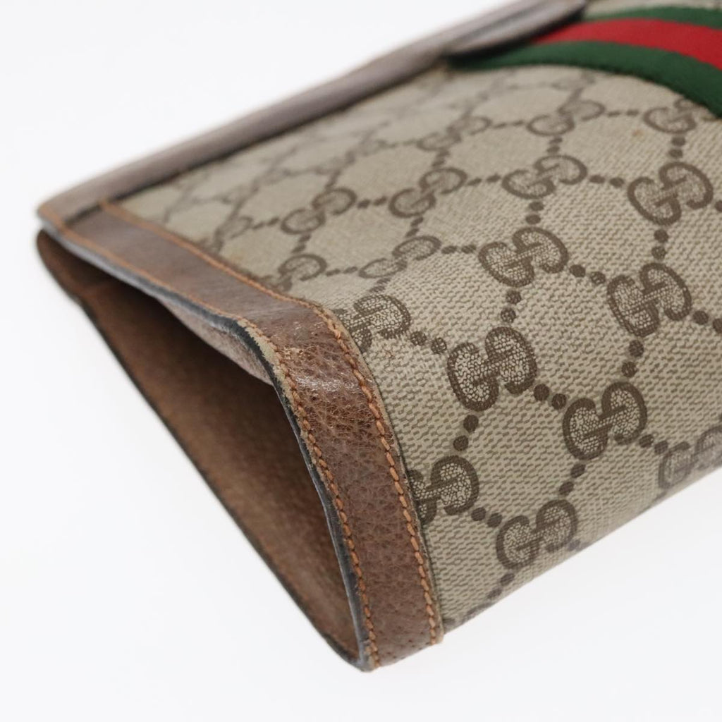 GUCCI GG Canvas Web Sherry Line Clutch Bag PVC Leather Beige Green 90836