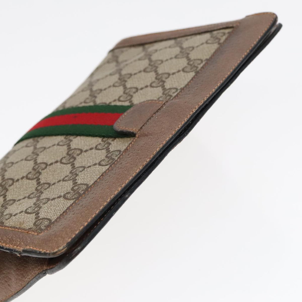 GUCCI GG Canvas Web Sherry Line Clutch Bag PVC Leather Beige Green 90836