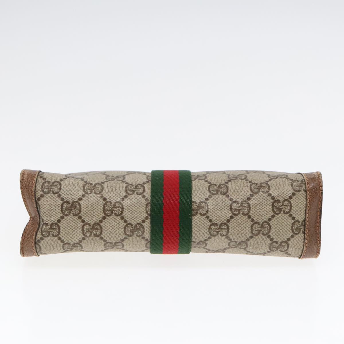 GUCCI GG Canvas Web Sherry Line Clutch Bag PVC Leather Beige Green 90836