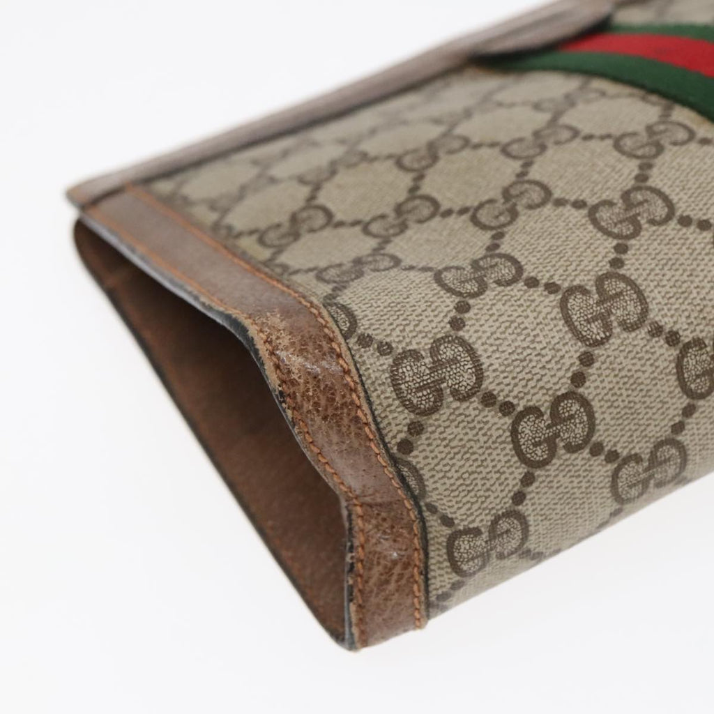 GUCCI GG Canvas Web Sherry Line Clutch Bag PVC Leather Beige Green 90836
