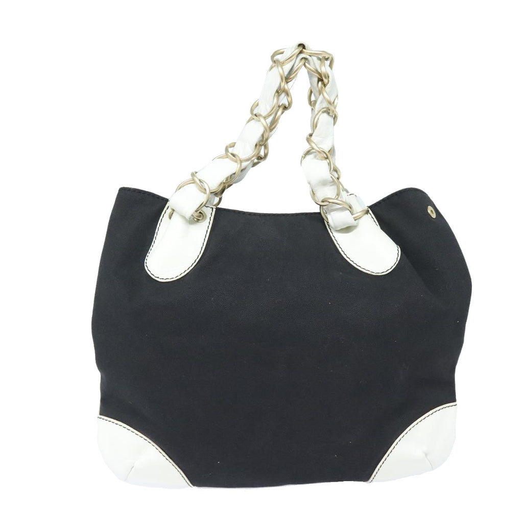 CHANEL COCO Mark Chain Tote Bag Canvas Leather Black White gold CC 90837