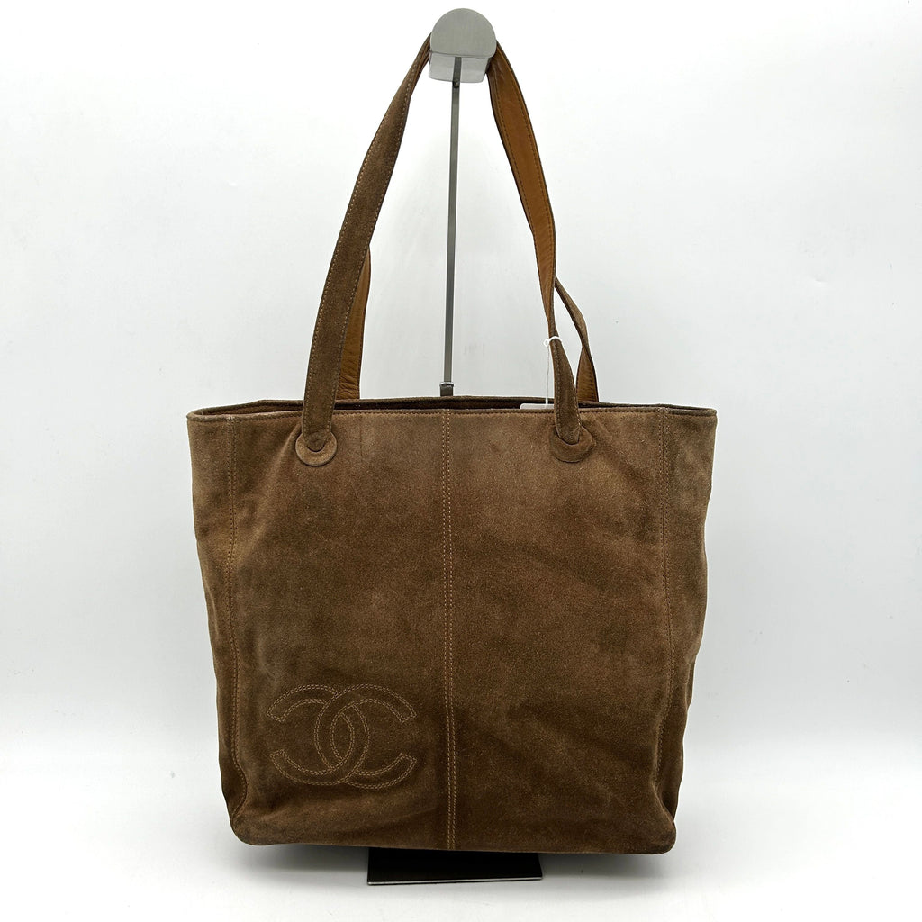Pre-owned Chanel Brown Suede CC Logo Shopper Tote Bag ch8865bg