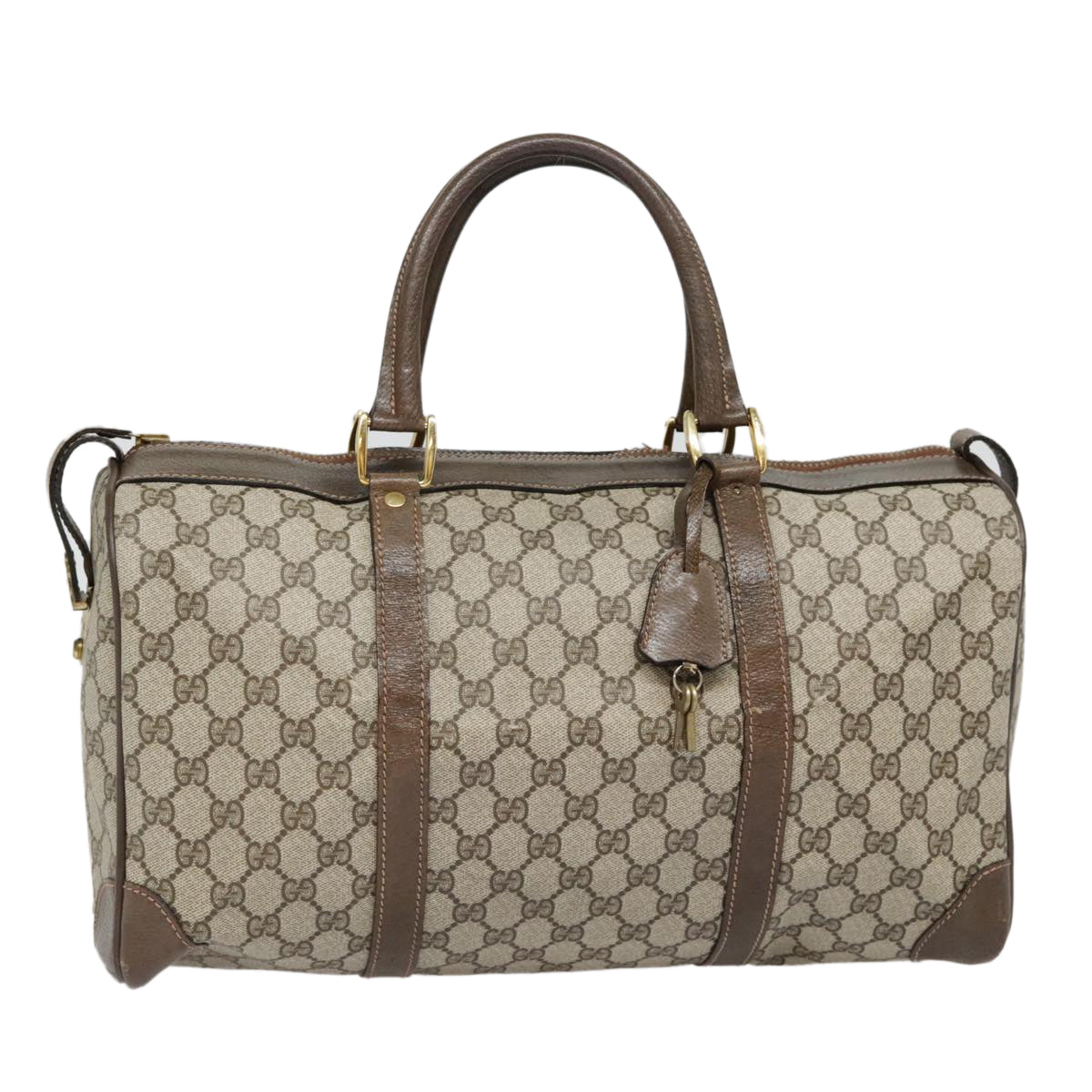 GUCCI GG Canvas Boston Bag PVC Leather Beige 90851