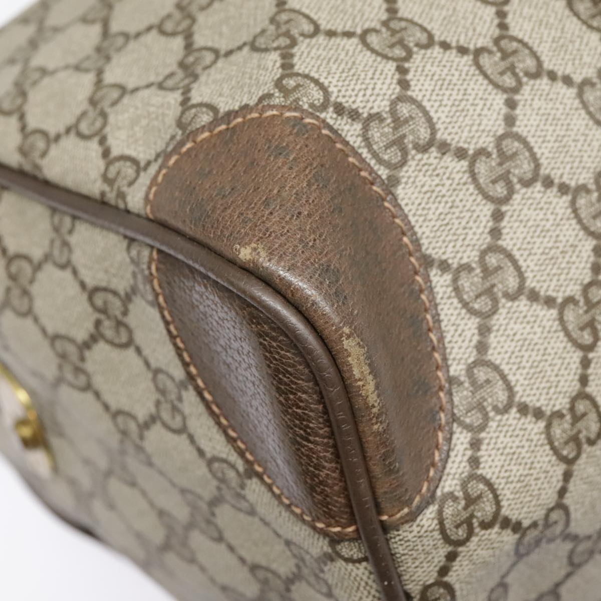 GUCCI GG Canvas Boston Bag PVC Leather Beige 90851