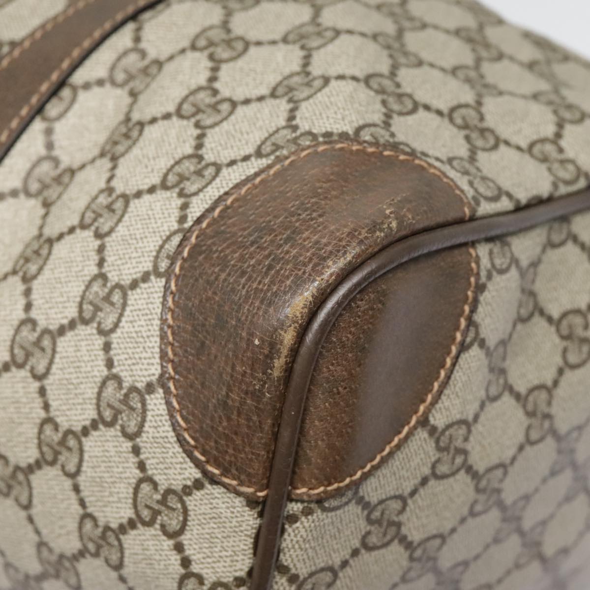 GUCCI GG Canvas Boston Bag PVC Leather Beige 90851