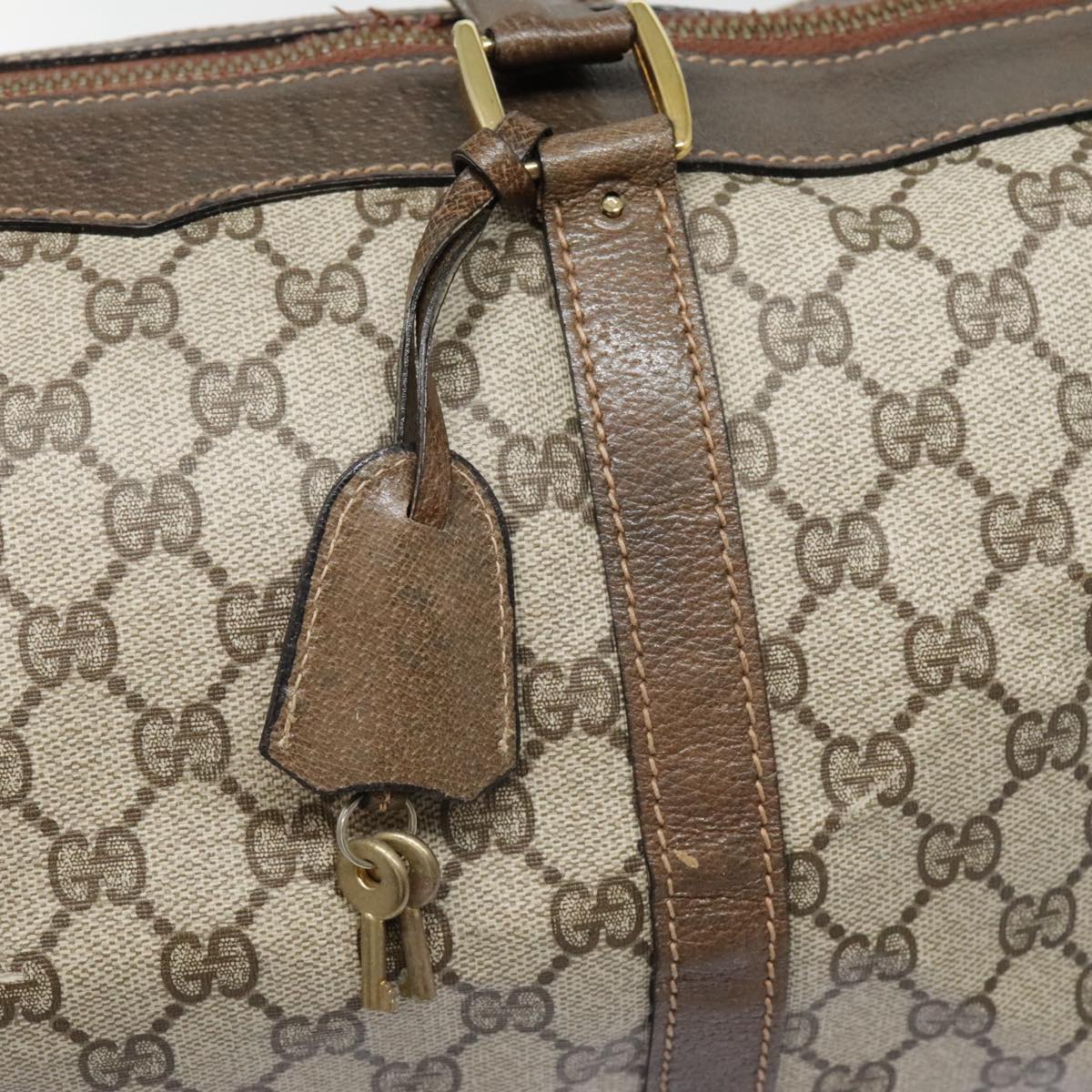 GUCCI GG Canvas Boston Bag PVC Leather Beige 90851
