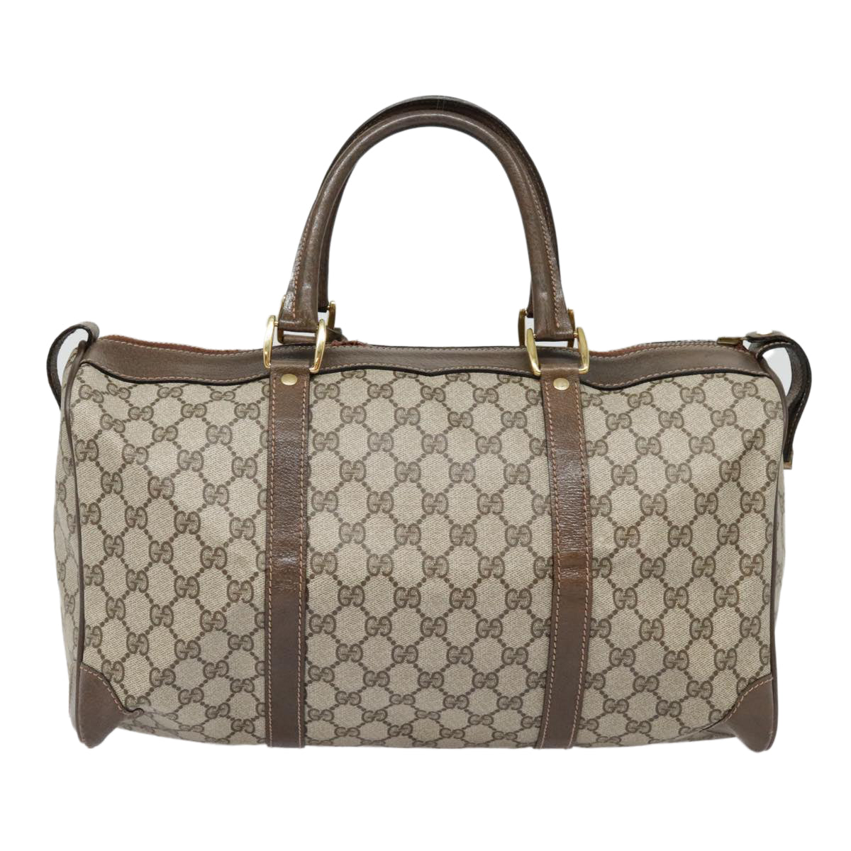 GUCCI GG Canvas Boston Bag PVC Leather Beige 90851