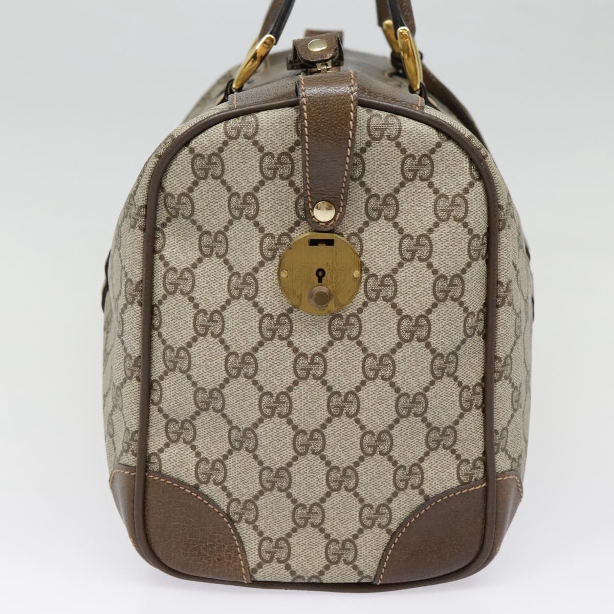 GUCCI GG Canvas Boston Bag PVC Leather Beige 90851
