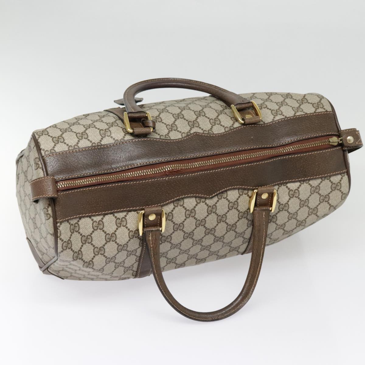 GUCCI GG Canvas Boston Bag PVC Leather Beige 90851