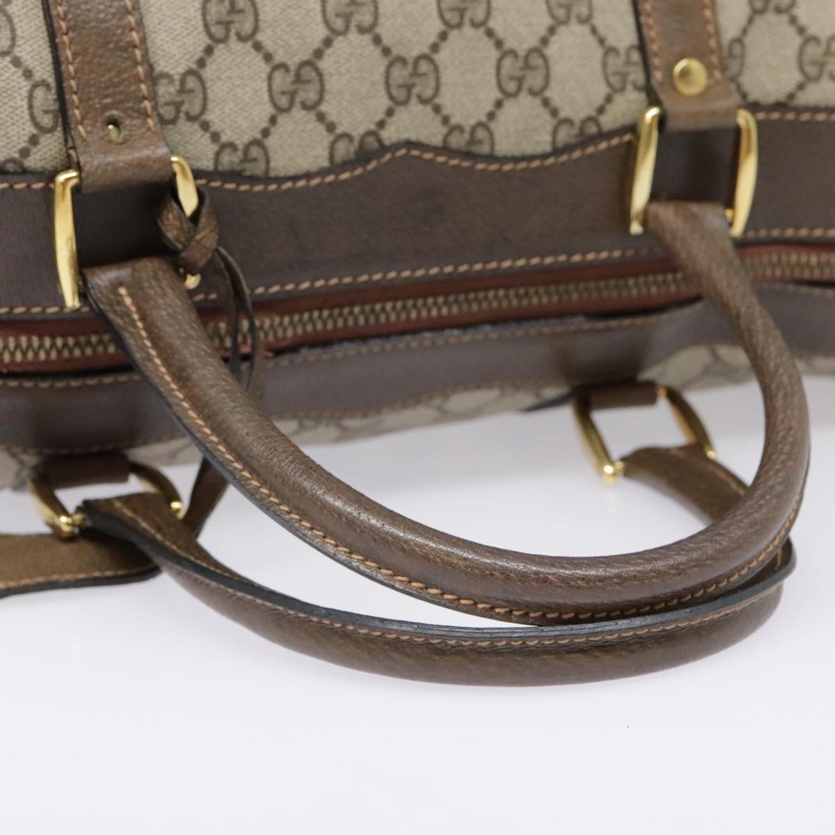 GUCCI GG Canvas Boston Bag PVC Leather Beige 90851