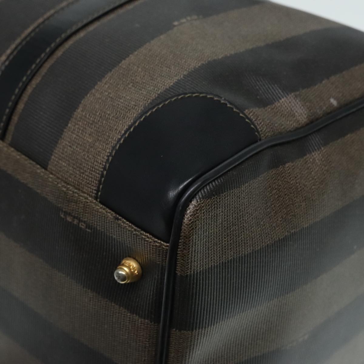 FENDI Pecan Canvas Boston Bag Brown Black gold 90887