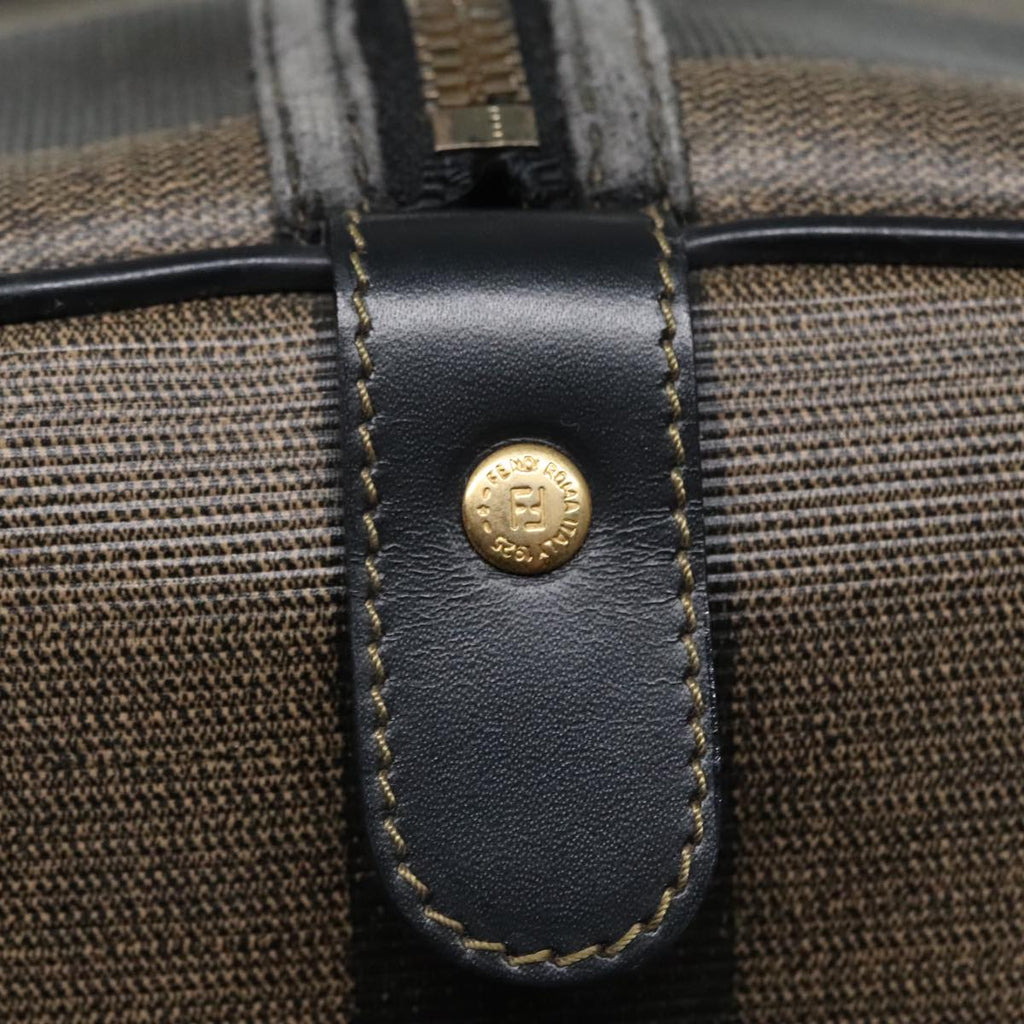 FENDI Pecan Canvas Boston Bag Brown Black gold 90887