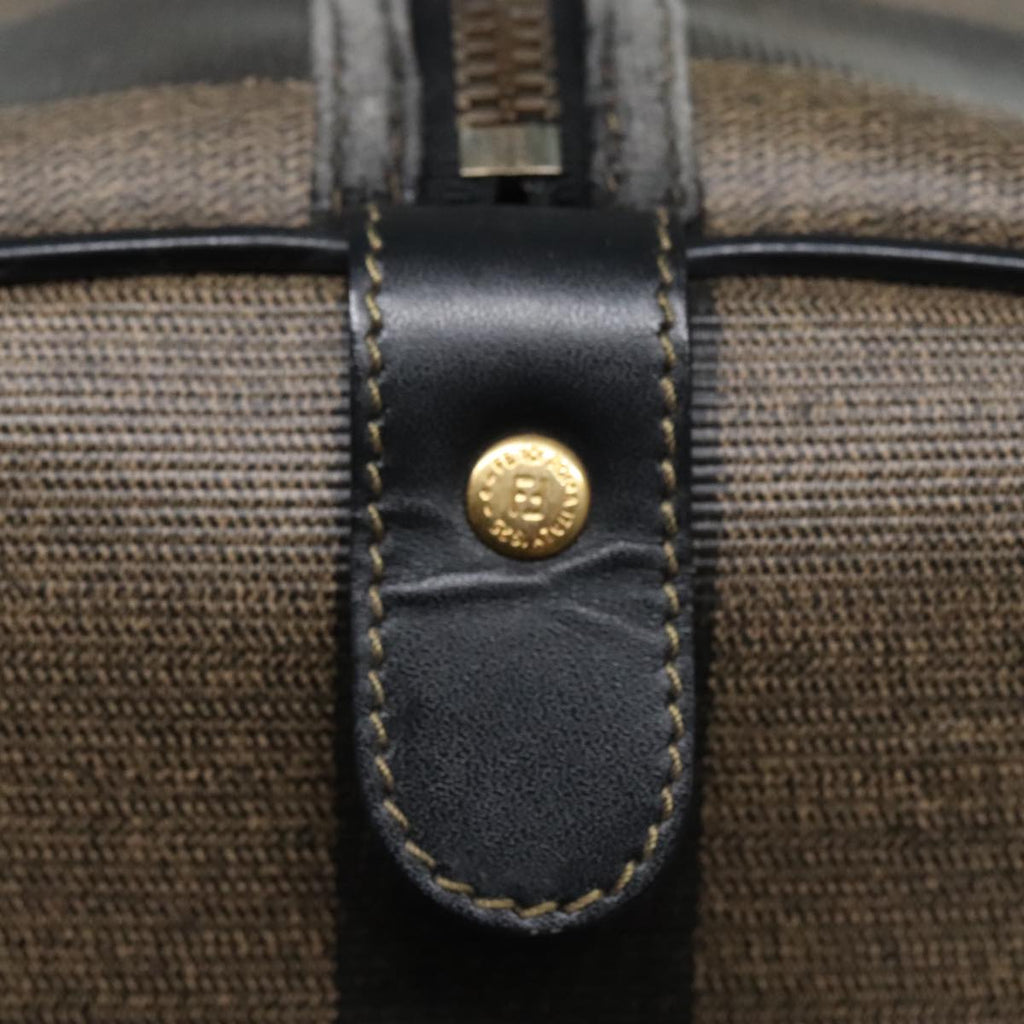 FENDI Pecan Canvas Boston Bag Brown Black gold 90887