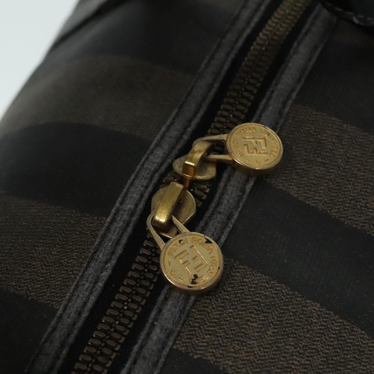 FENDI Pecan Canvas Boston Bag Brown Black gold 90887