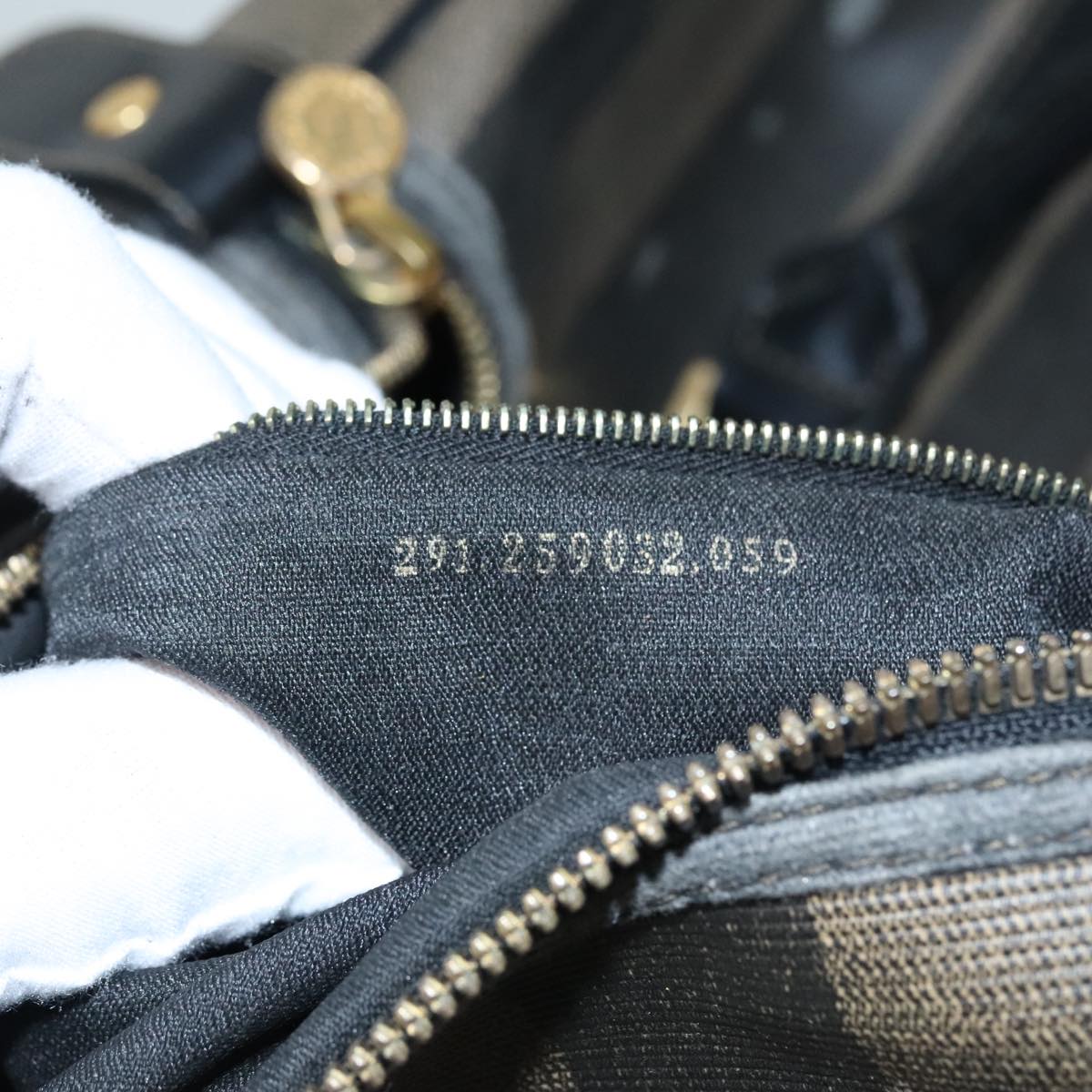 FENDI Pecan Canvas Boston Bag Brown Black gold 90887