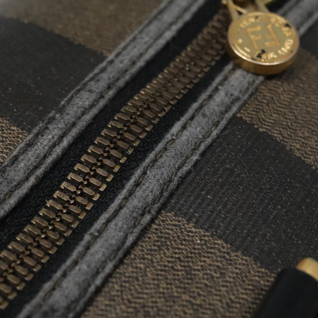 FENDI Pecan Canvas Boston Bag Brown Black gold 90887