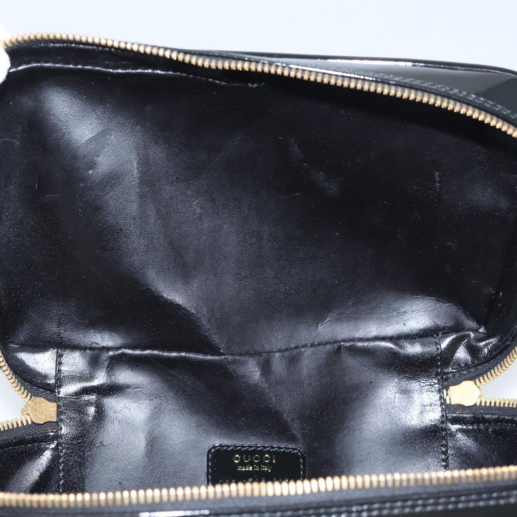 GUCCI Bamboo Vanity Cosmetic Pouch Enamel Black Gold 032 1705 0150 90937