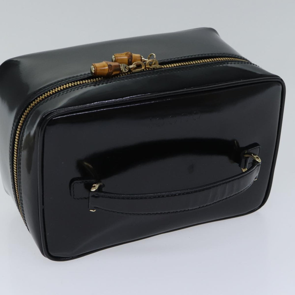 GUCCI Bamboo Vanity Cosmetic Pouch Enamel Black Gold 032 1705 0150 90937