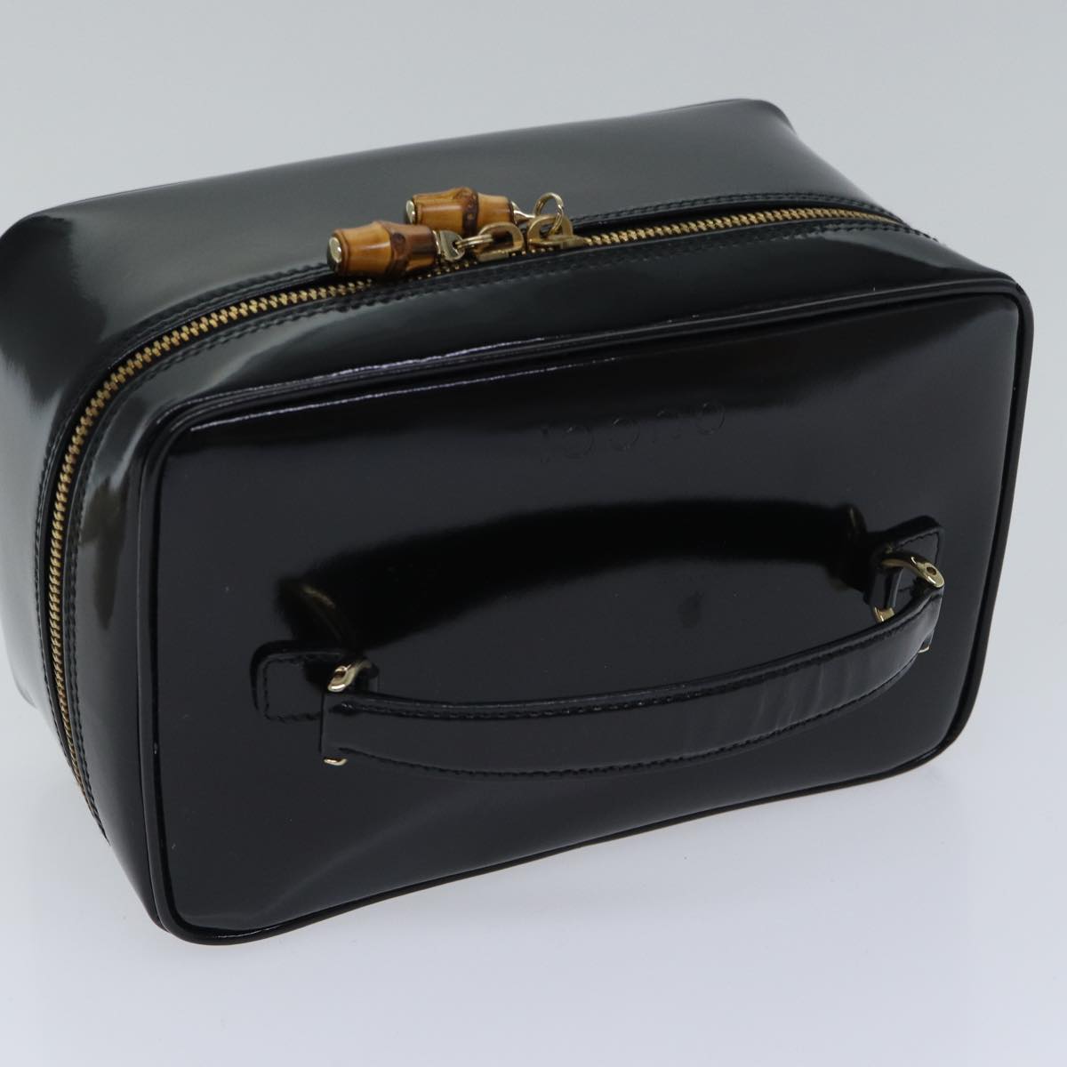 GUCCI Bamboo Vanity Cosmetic Pouch Enamel Black Gold 032 1705 0150 90937