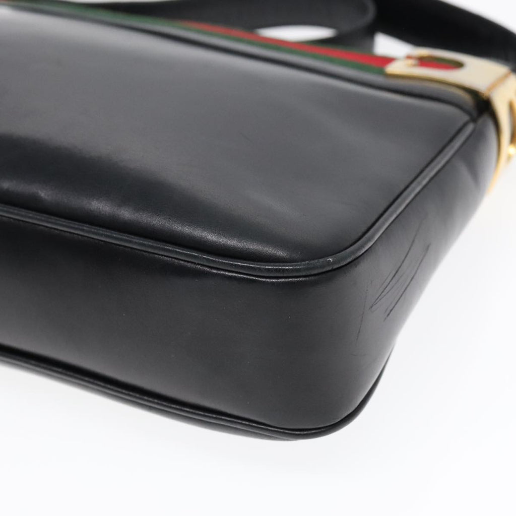 GUCCI Web Sherry Line Shoulder Bag Leather Black Gold Red 90952