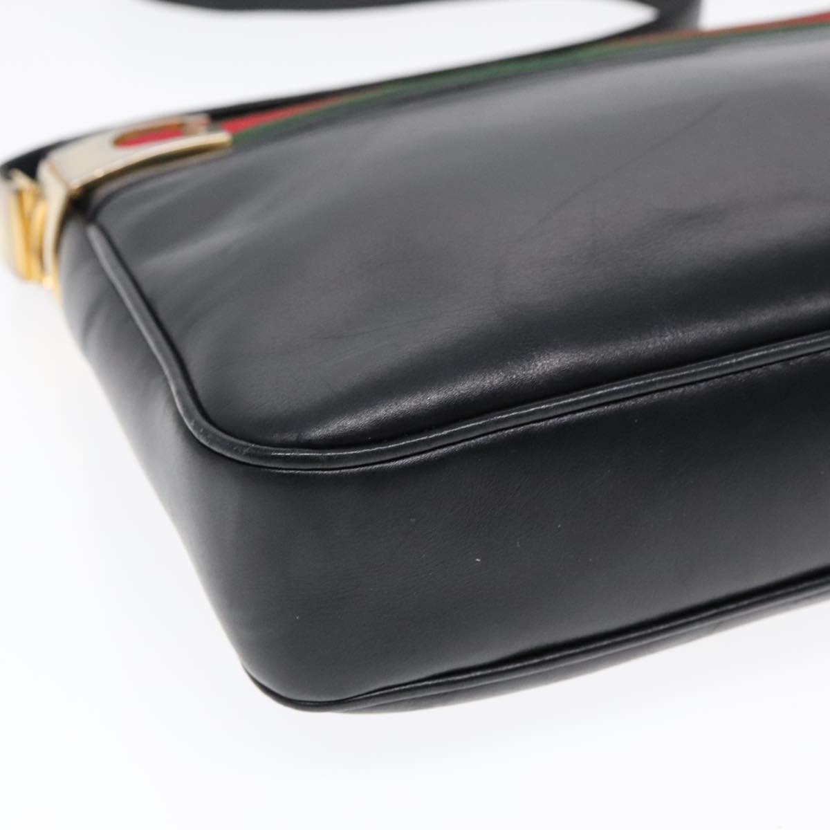 GUCCI Web Sherry Line Shoulder Bag Leather Black Gold Red 90952