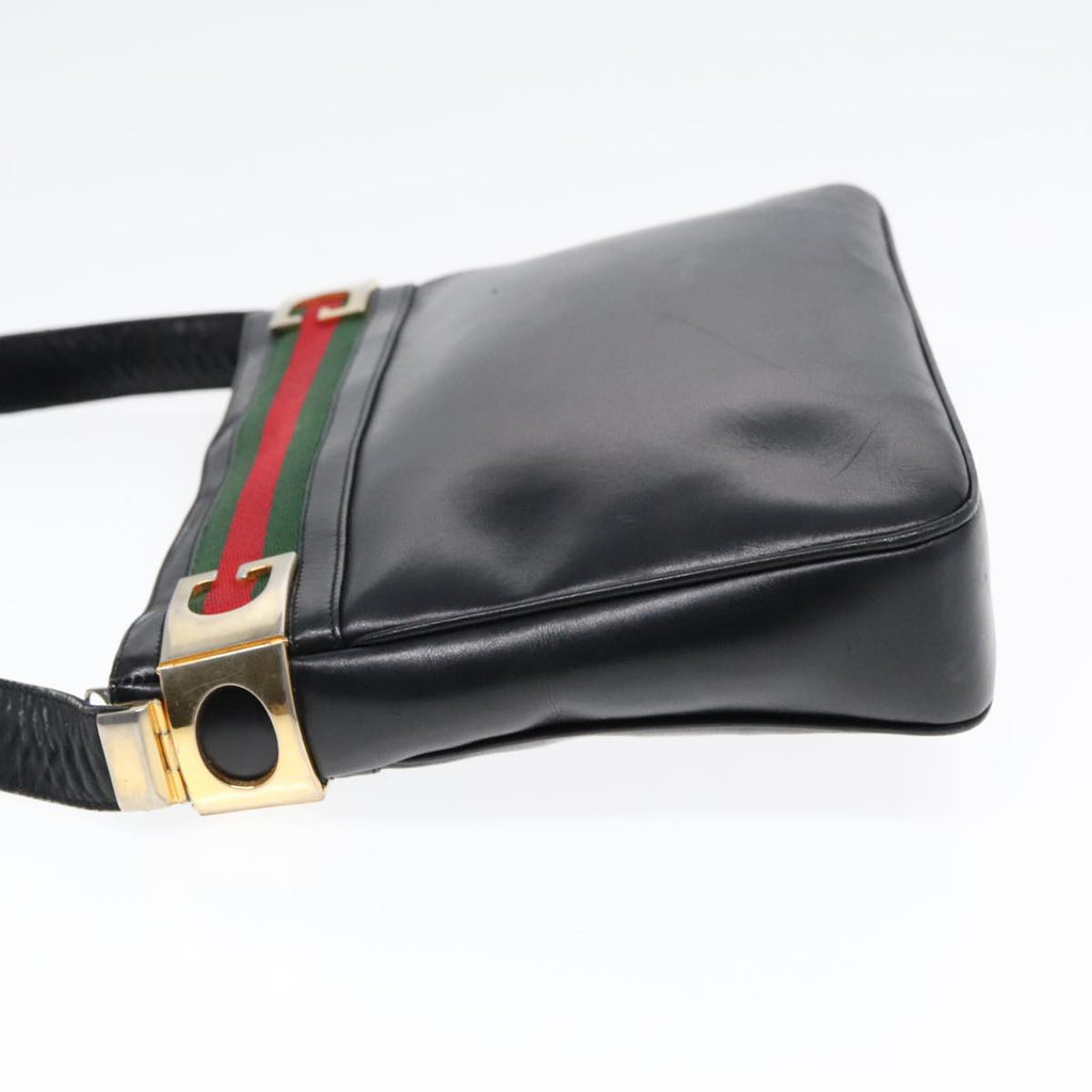 GUCCI Web Sherry Line Shoulder Bag Leather Black Gold Red 90952