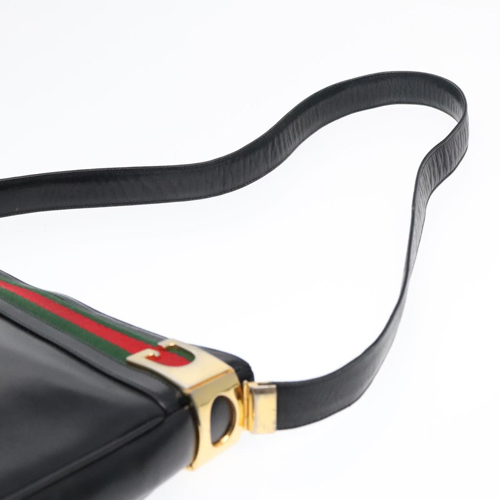 GUCCI Web Sherry Line Shoulder Bag Leather Black Gold Red 90952