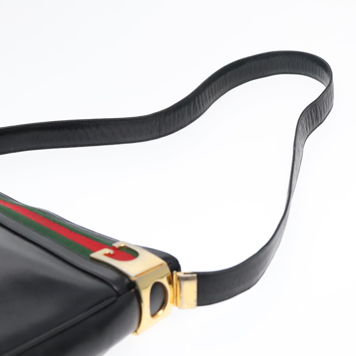 GUCCI Web Sherry Line Shoulder Bag Leather Black Gold Red 90952