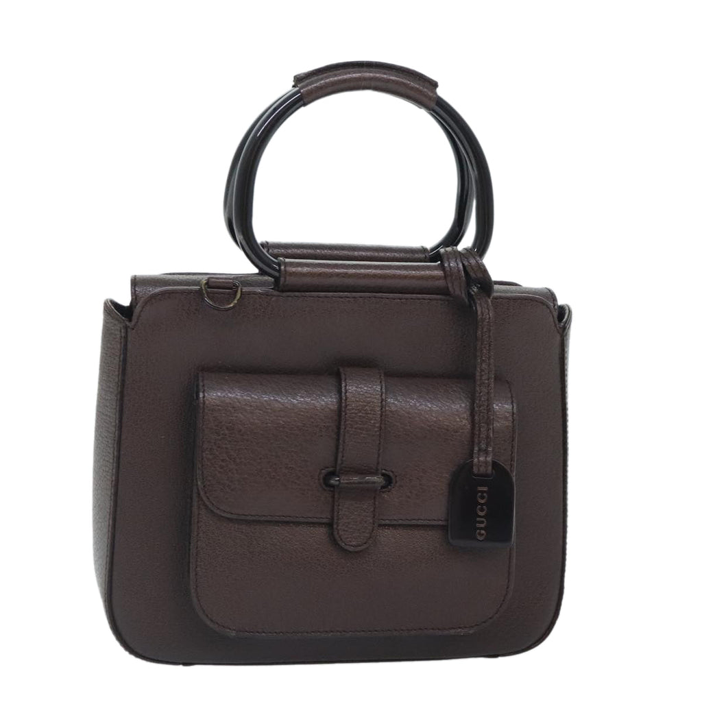 GUCCI Hand Bag Leather Brown Gold 000 2058 0308 6 90953