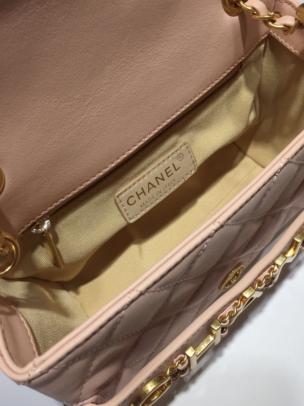 CHLFront Logo Small Flap Bag Gold Hardware Creme For Women, Women’s Handbags, Shoulder Bags 8.2in/21cm AS1490