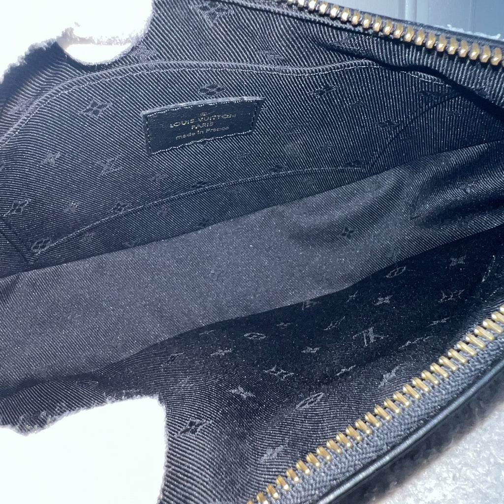 LV Over The Moon Bag in Black Bubblegram Calfskin and GHW with Canvas Strap and Chain Strap