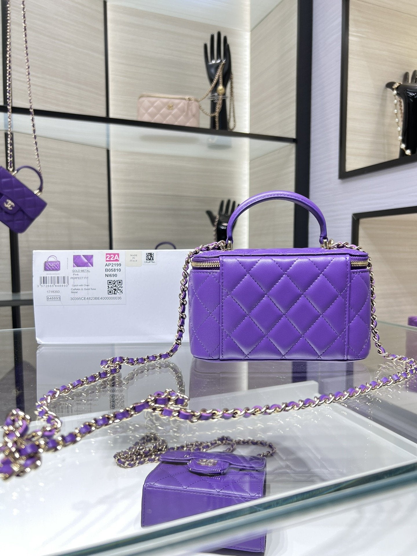 CHLVanity With Chain Silver Hardware Purple For Women Handbags, Shoulder Bags 6.7in/17cm