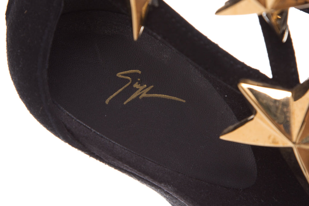 Guiseppe Zanotti Black & Gold Star Studded Heels SZ 39.5