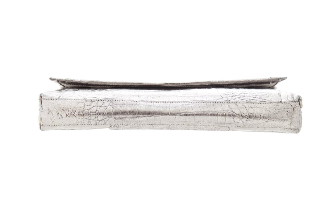 Nancy Gonzalez Silver Croc Envelope Cross-Body