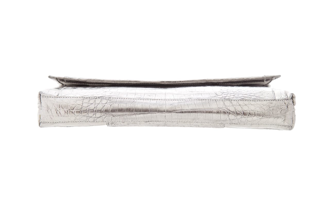 Nancy Gonzalez Silver Croc Envelope Cross-Body