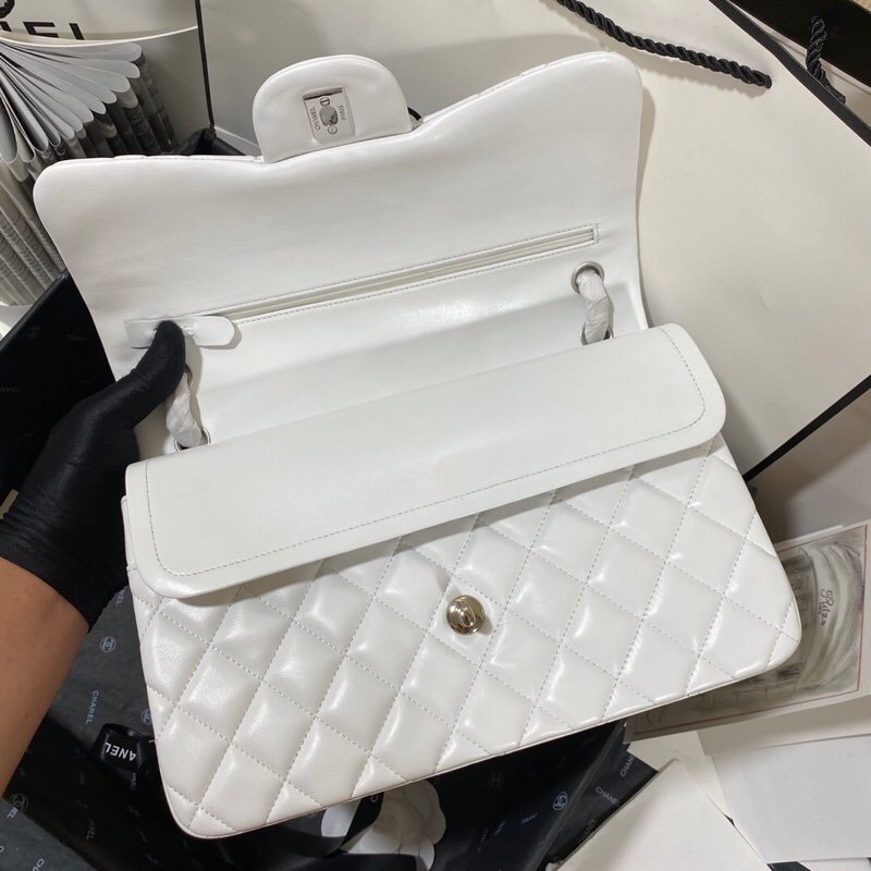 CHLLarge Classic Handbag Silver Hardware White For Women, Women’s Handbags, Shoulder Bags 11.8in/30cm
