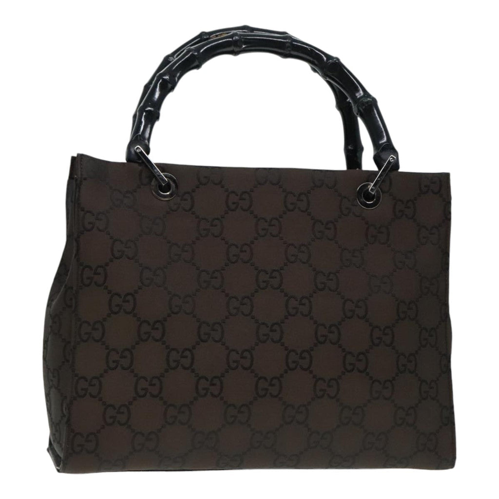 GUCCI GG Canvas Bamboo Hand Bag Brown Silver 002 1016 91003