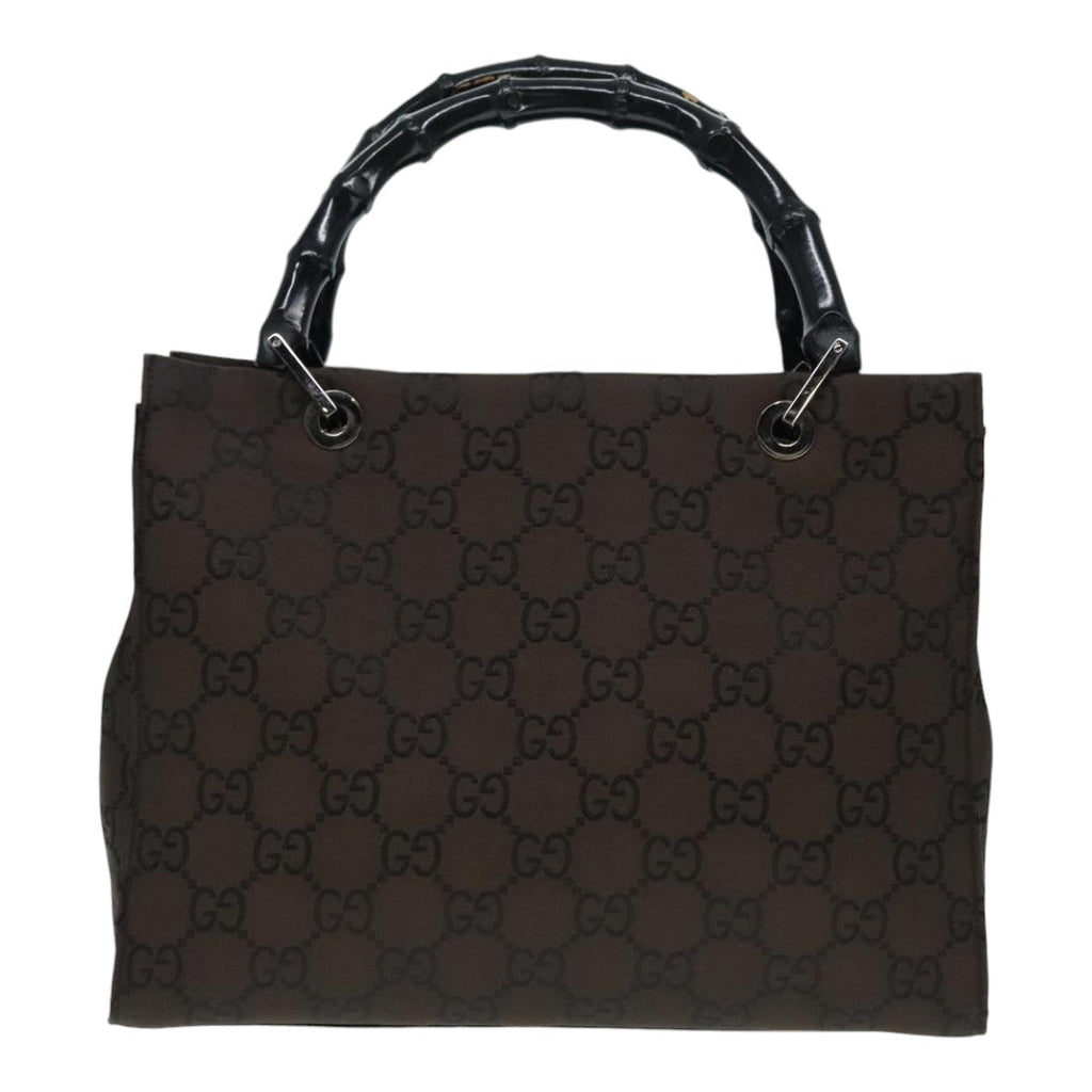 GUCCI GG Canvas Bamboo Hand Bag Brown Silver 002 1016 91003