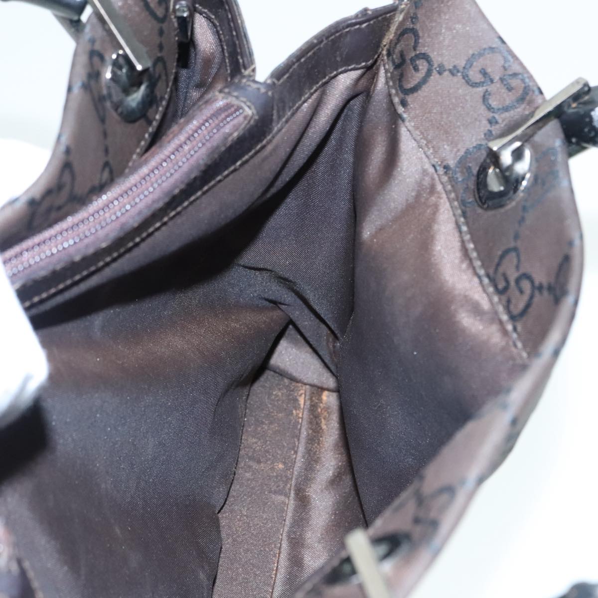 GUCCI GG Canvas Bamboo Hand Bag Brown Silver 002 1016 91003