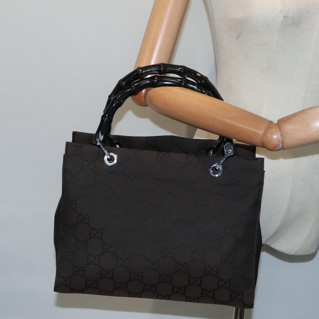 GUCCI GG Canvas Bamboo Hand Bag Brown Silver 002 1016 91003