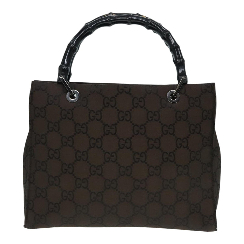 GUCCI GG Canvas Bamboo Hand Bag Brown Silver 002 1016 91003