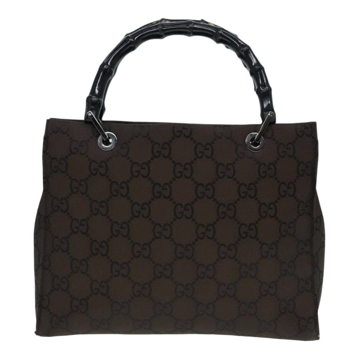 GUCCI GG Canvas Bamboo Hand Bag Brown Silver 002 1016 91003