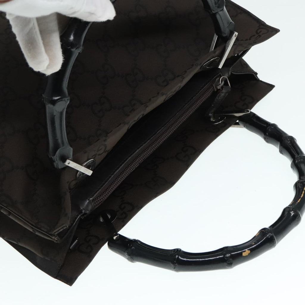 GUCCI GG Canvas Bamboo Hand Bag Brown Silver 002 1016 91003