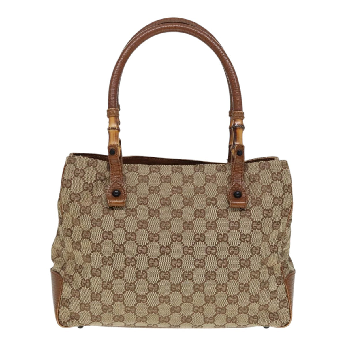 GUCCI GG Canvas Bamboo Hand Bag Beige 112526 91004