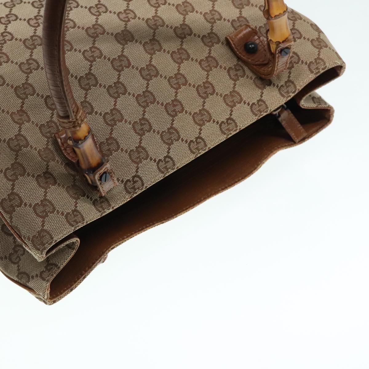 GUCCI GG Canvas Bamboo Hand Bag Beige 112526 91004
