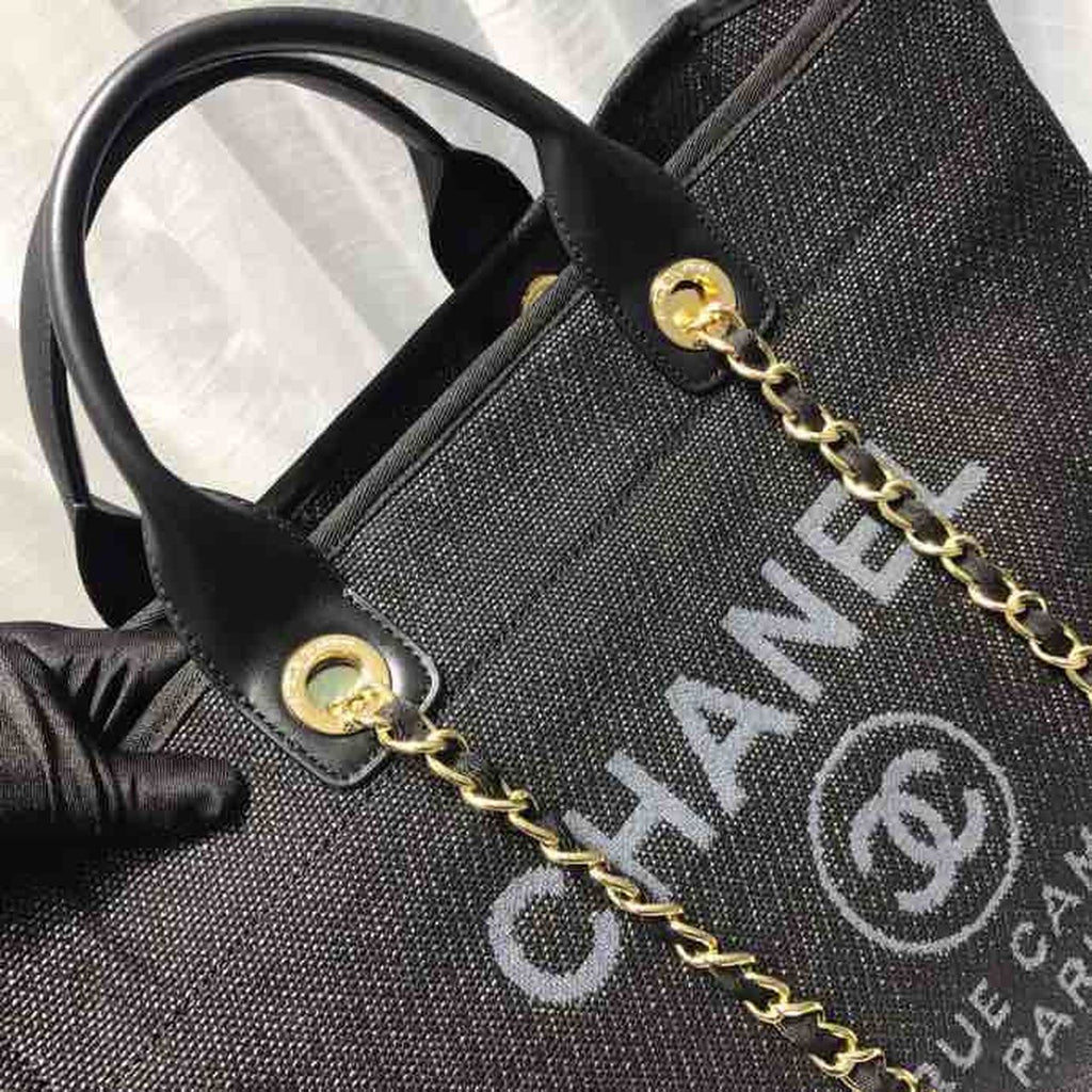 CHL Deauville Tote Canvas Bag Black/Grey/Multi For Women 14.9in/38cm